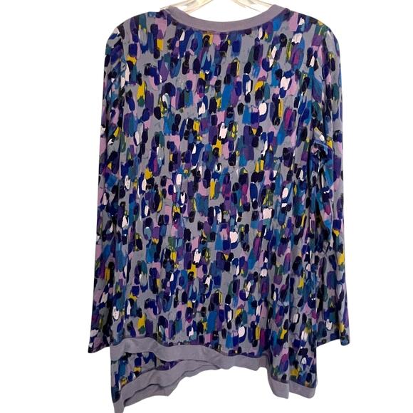 LOGO Crossover Hem Tunic Womens Medium Purple Print Long Sleeve Longline Top - Picture 4 of 8